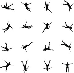 Fototapeta premium Multiple falling silhouettes diverse poses action