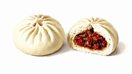 Pillowy Steam One and a half steamed buns isolated watercolor vector illustration svg