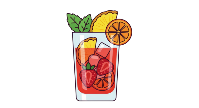 Refreshing Summer Cocktail with Fruit fun vibrant refreshment tropical lifestyle mint simple drink isolated trendy fruit beverage sweet illustration