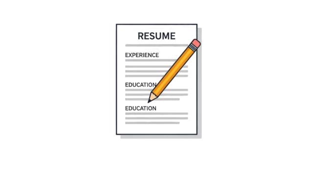 Resume and Pencil Illustration Concept clean simple curriculum vitae outline pencil achievement experience white background ready opportunity future apply job search