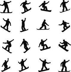 Snowboarder silhouettes action sports winter extreme