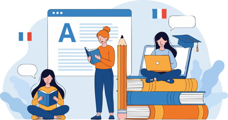 Online Education and Language Learning Concept Vector Illustration © Teguh