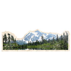 scrapbook cutout of mountain landscape with trees