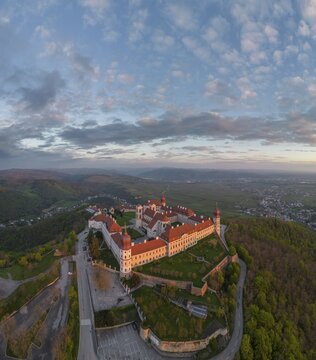 Aerial view of G&ouml;ttweig Abbey at sunrise, Furth bei G&ouml;ttweig, Lower Austria, Austria