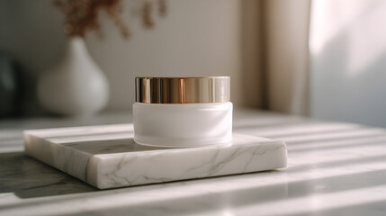 White Cosmetic Jar with Golden Lid