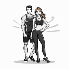 Fitness Man Woman Vector Images. Beautiful Fitness Young Sporty Couple image vector.