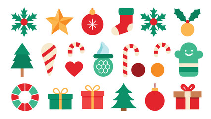Christmas Holiday Icons and Elements in a Flat Design Style for Festive Celebrations