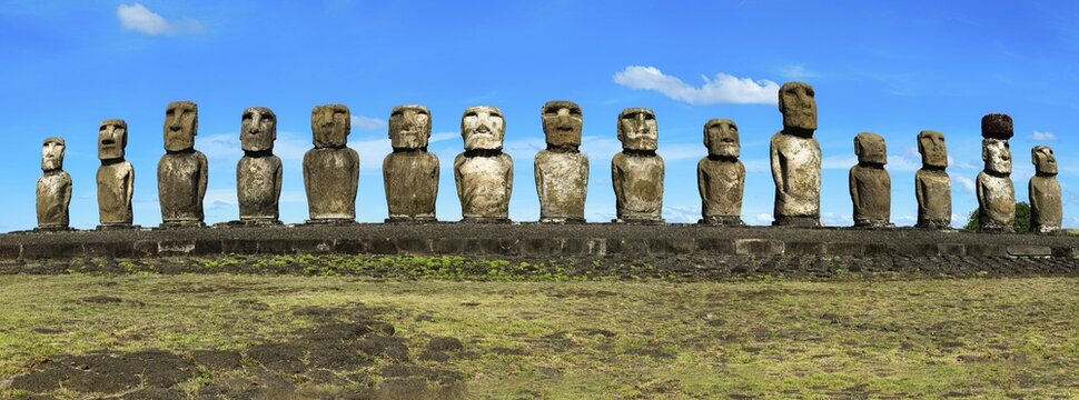 Moais at Ahu Tongariki, Rapa Nui National Park, Unesco World Heritage Site, Easter Island, Chile