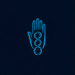 Naklejka premium blue hand palm with dna helix inside