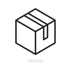 Package line icon. Box, delivery, container, packaging symbol. Vector illustration. Editable stroke. Flat design. Isolated on a white background.