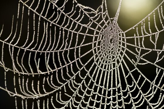 Spider's web with dew against the light