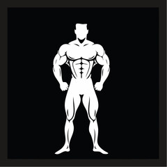 Fototapeta premium White silhouette of a muscular man against a black background on white background.