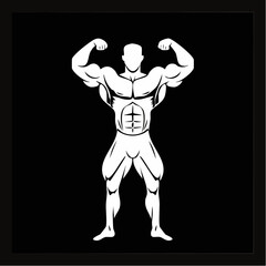 White silhouette of a muscular man against a black background on white background.