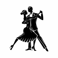 Couple dancing ballroom dance Silhouette vector illustration on white background.