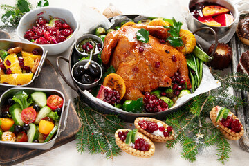 Elegant table setting for a festive meal. Christmas dinner.