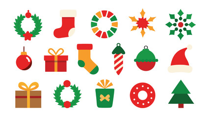 Festive Christmas Holiday Icons and Elements for Design and Decoration