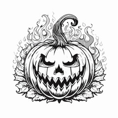 Scary Flaming Halloween Pumpkin Vector Image isolated on white background.