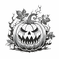 Scary Flaming Halloween Pumpkin Vector Image isolated on white background.