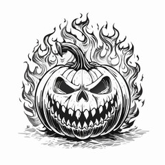 Scary Flaming Halloween Pumpkin Vector Image isolated on white background.