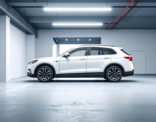 White SUV in a modern garage