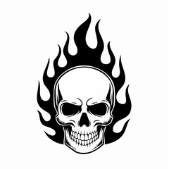 Skull Fire Flames Vector Image. Black white Skull Fire Flames Vector Image on white background.