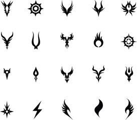 Collection of tribal style silhouette symbols and designs