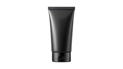 Sleek black cosmetic tube isolated on transparent background, perfect for showcasing your cream, lotion, or gel product design