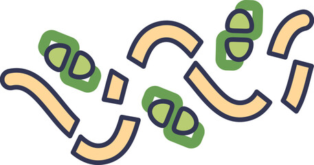 Stylized illustration of fibrinolysis. Enzymes (green) break down fibrin strands (yellow), representing the medical process of thrombolysis or blood clot dissolution.