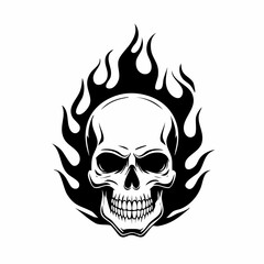 Flaming Skull Images Vector. Black white Skull Fire Flames Vector Image on white background.