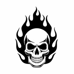 Flaming Skull Images Vector. Black white Skull Fire Flames Vector Image on white background.