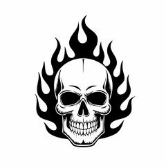 Flaming Skull Images Vector. Black white Skull Fire Flames Vector Image on white background.