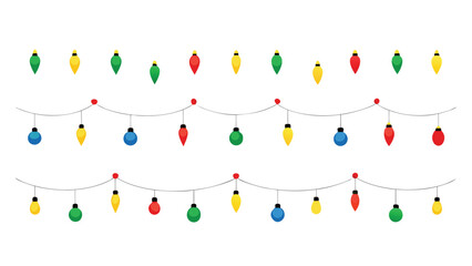 Festive String Lights in Various Colors Arranged on a White Background