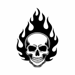 Flaming Skull Images Vector. Black white Skull Fire Flames Vector Image on white background.