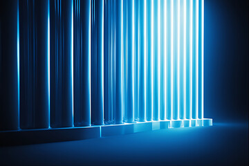 Obraz premium Modern abstract blue light tubes illuminate a futuristic technological scene.