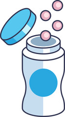 An illustration of an open bottle dispensing electrolyte tablets. Symbolizes replenishing essential minerals for hydration, energy, and overall wellness.