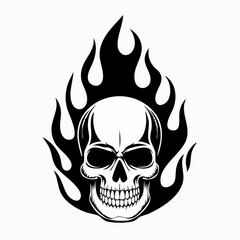 Flaming Skull Images Vector. Black white Skull Fire Flames Vector Image on white background.