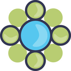 Stylized icon of a Follicle-Stimulating Hormone (FSH) molecule. A central blue sphere is surrounded by smaller green spheres, representing its complex glycoprotein structure and role in fertility.