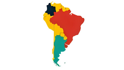 Simplified, colorful map of South America showing country borders and distinct regions.