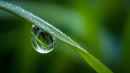 Dewdrop on grass blade closeup