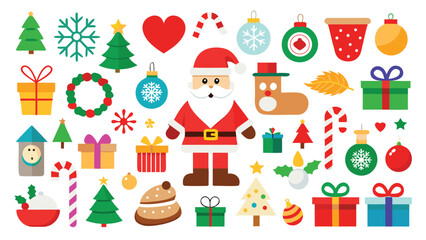 Collection of Christmas and New Year Holiday Elements in Flat Design Style