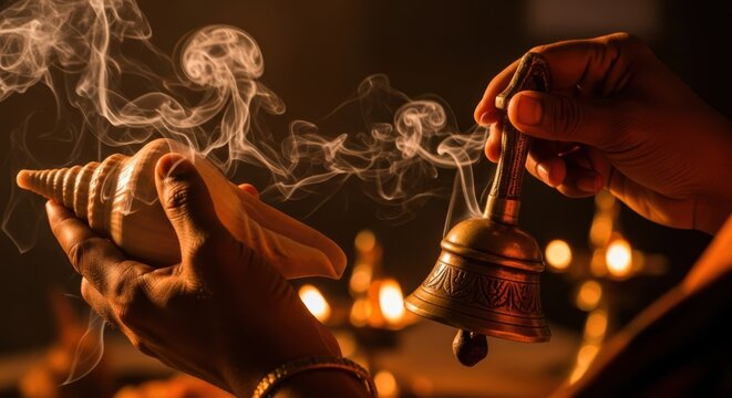 Sacred Ritual with Conch Shell and Bell