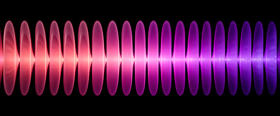 Vibrant sound wave pulses transition from red to purple with bright glow