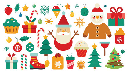 Festive Christmas Vector Clipart Set with Santa Claus and Holiday Elements