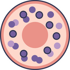 A vector illustration of a resting mast cell. This immune cell contains a nucleus and many granules filled with histamine, shown in its inactive state before degranulation.