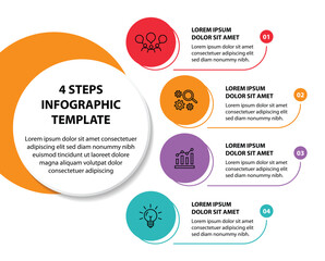 4 steps infographic template with 4 options. Flowchart that can be used for business report, data visualization and presentation. Timeline infographic elements vector illustration.