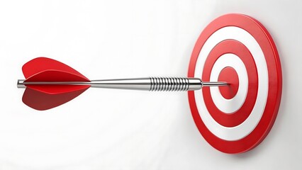 Silver dart hitting red and white bullseye target