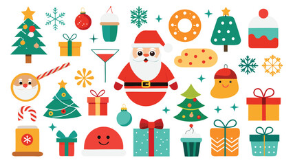 Festive Christmas Icon Set with Santa Claus Gifts and Holiday Treats
