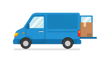 Blue Delivery Van with Package delivery van truck shipping package box cardboard transportation logistics courier service