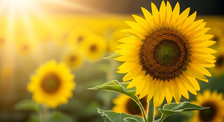 Obraz premium Golden Sunflower Field Under the Sunshine