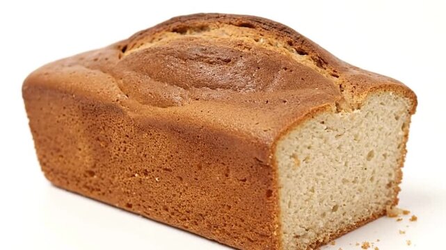 A loaf of goldenbrown bread sits partially sliced revealing its porous pale interior